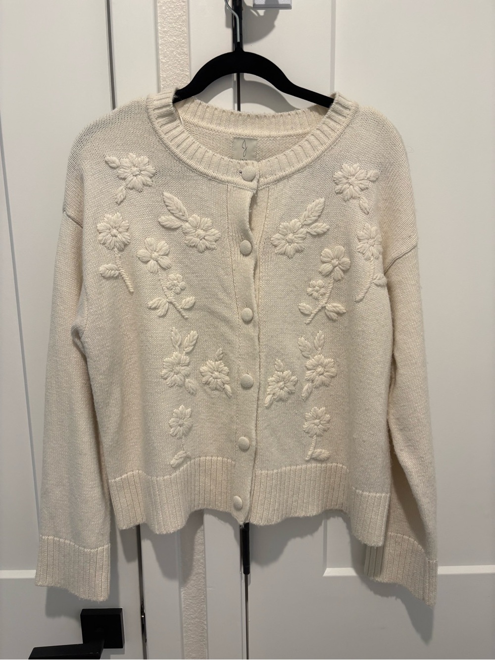 Joie White Embroidered Floral Button-Front Cardigan